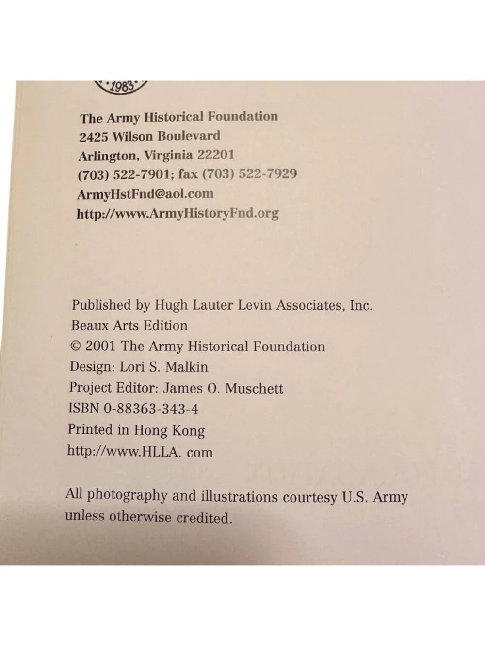 The Army Historical Foundation Hardcover Book With United States Army Emblem